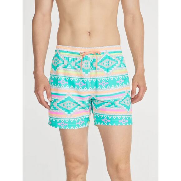 Chubbies En Fuegos Swim Trunks Short w/ Built-In Mesh Brief XL Teal Geometric - Picture 1 of 5